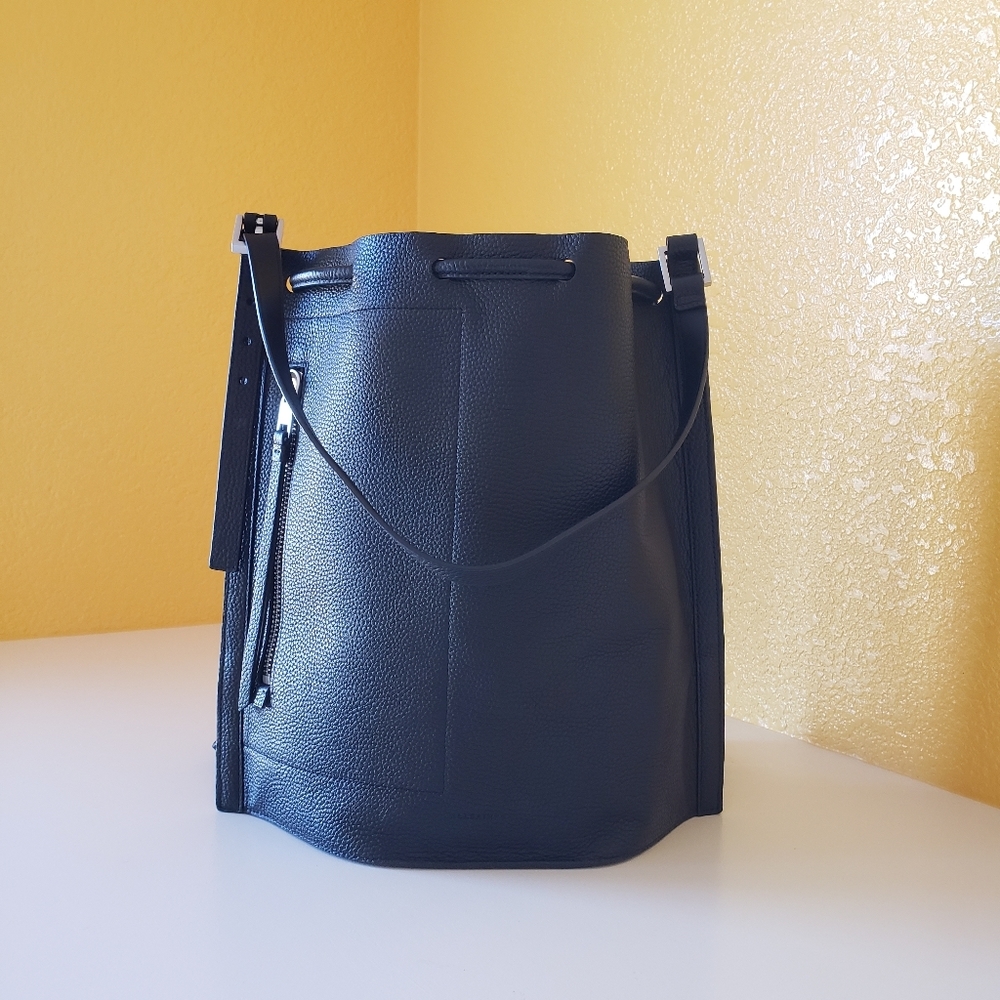 ALLSAINTS Alpha Pebble Leather Convertible Backpack/ Shoulder Bag Purse Black - Picture 6 of 16